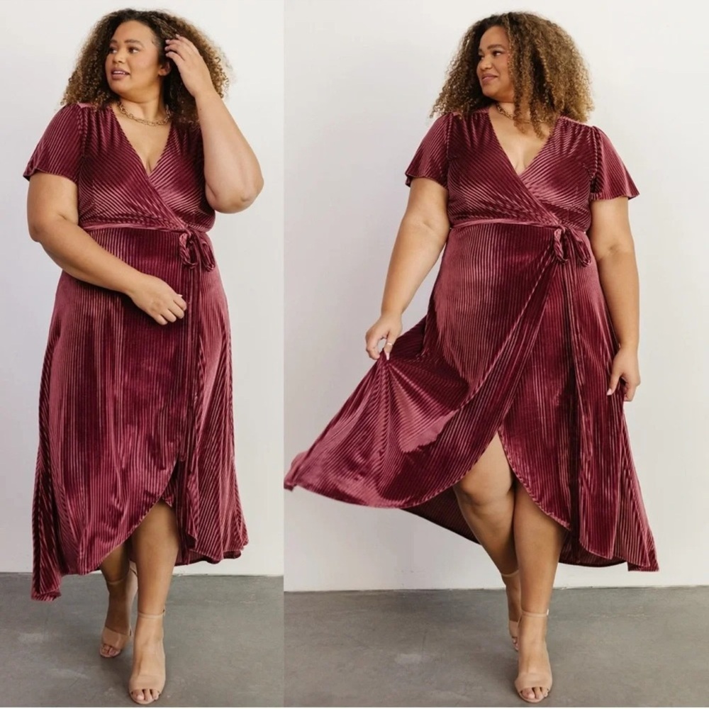 Baltic Born Andi Ribbed Velvet Wrap Maxi Dress Bridesmaid in Dark Rose XXXL